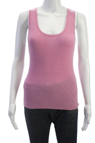 Saks Fifth Avenue Womens Basic Cashmere Tank Scoop Neck Pink Size L