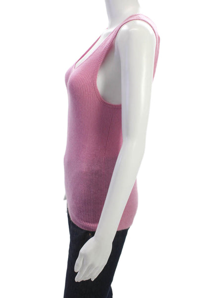 Saks Fifth Avenue Womens Basic Cashmere Tank Scoop Neck Pink Size L