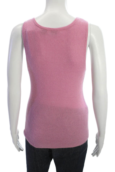 Saks Fifth Avenue Womens Basic Cashmere Tank Scoop Neck Pink Size L