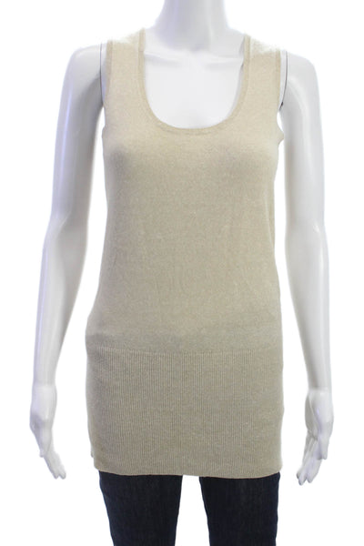 Tse Women Beige Basic Tank Scoop Neck Linen Cashmere Sleeveless Size S