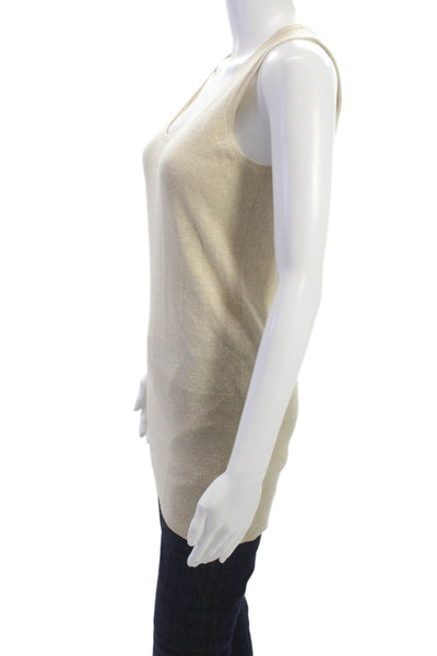 Tse Women Beige Basic Tank Scoop Neck Linen Cashmere Sleeveless Size S