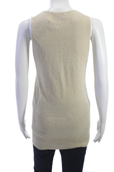 Tse Women Beige Basic Tank Scoop Neck Linen Cashmere Sleeveless Size S