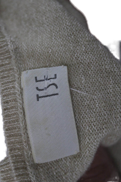Tse Women Beige Basic Tank Scoop Neck Linen Cashmere Sleeveless Size S