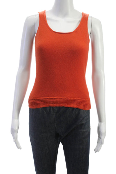 Agnona Women Sleeveless Scoop Neck Cashmere Vest Sweater Orange Size S