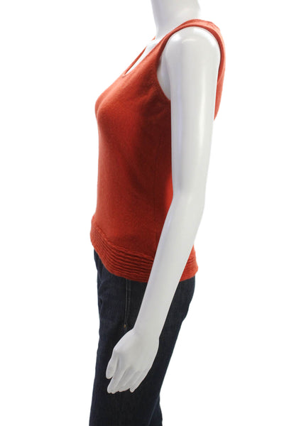 Agnona Women Sleeveless Scoop Neck Cashmere Vest Sweater Orange Size S
