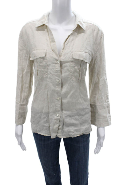 Standard James Perse Women Beige Linen Collared Button-Up Long Sleeve Size 3