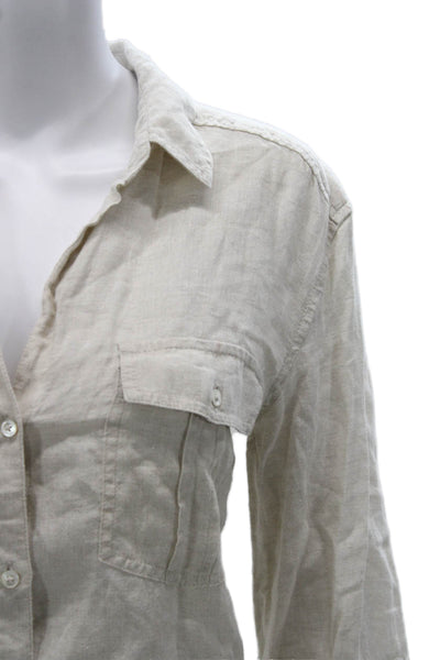 Standard James Perse Women Beige Linen Collared Button-Up Long Sleeve Size 3