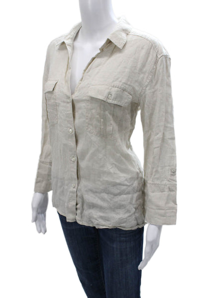 Standard James Perse Women Beige Linen Collared Button-Up Long Sleeve Size 3
