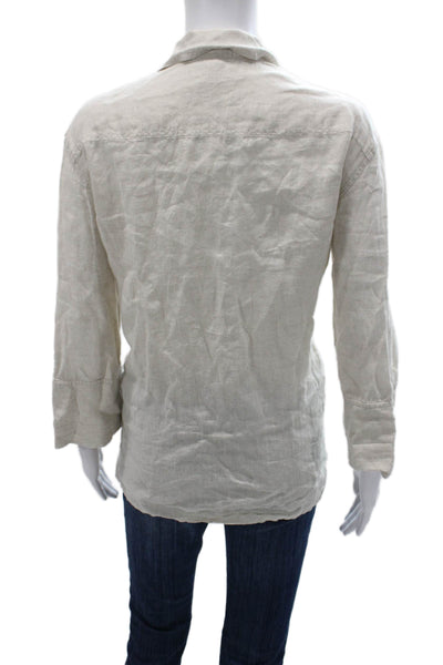 Standard James Perse Women Beige Linen Collared Button-Up Long Sleeve Size 3