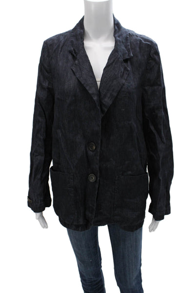 Peserico Women Basic Jacket Blue Linen V Neck Long Sleeve Size 44