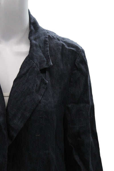 Peserico Women Basic Jacket Blue Linen V Neck Long Sleeve Size 44