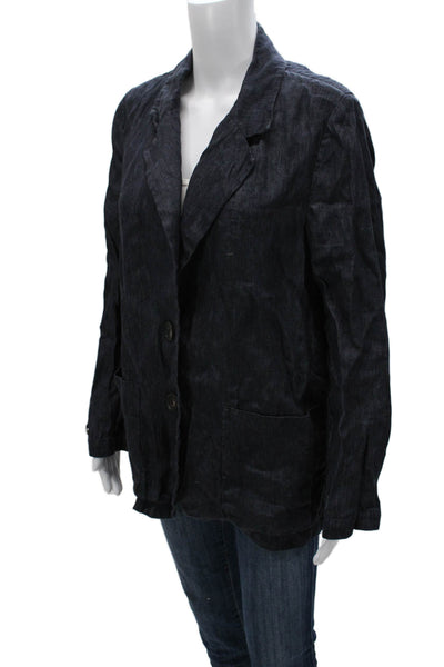 Peserico Women Basic Jacket Blue Linen V Neck Long Sleeve Size 44