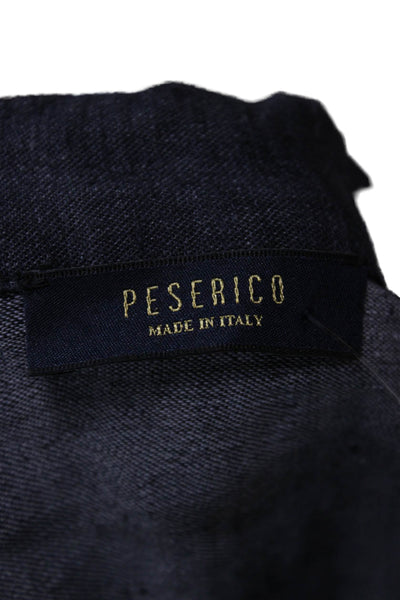Peserico Women Basic Jacket Blue Linen V Neck Long Sleeve Size 44