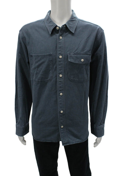Madewell Mens Cotton Button-Up Shirt Blue Collared Long Sleeve Size L