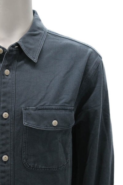 Madewell Mens Cotton Button-Up Shirt Blue Collared Long Sleeve Size L