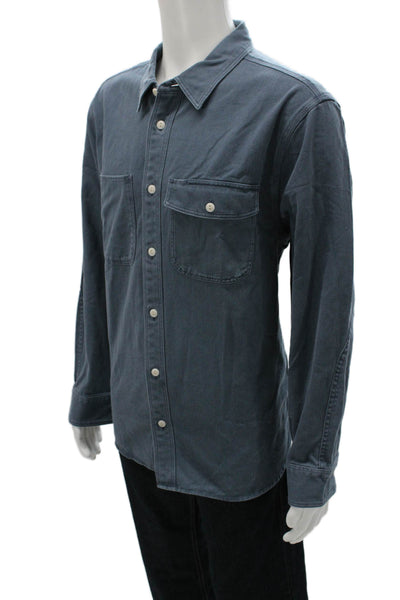 Madewell Mens Cotton Button-Up Shirt Blue Collared Long Sleeve Size L
