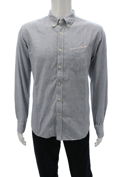 Officine Creative Mens Cotton Striped Long Sleeve Button Down Shirt Blue Size L