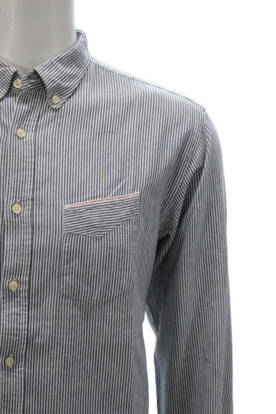 Officine Creative Mens Cotton Striped Long Sleeve Button Down Shirt Blue Size L