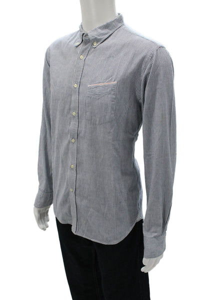 Officine Creative Mens Cotton Striped Long Sleeve Button Down Shirt Blue Size L