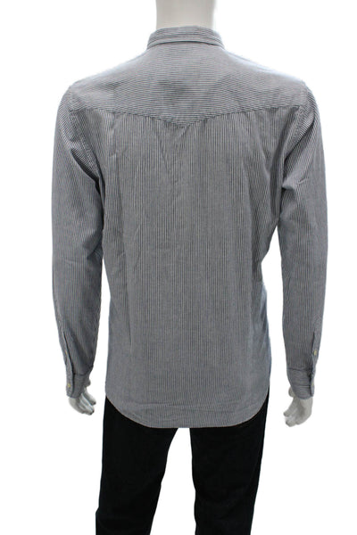 Officine Creative Mens Cotton Striped Long Sleeve Button Down Shirt Blue Size L