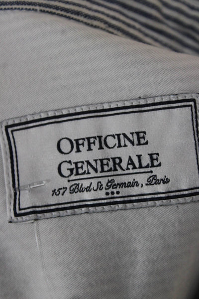 Officine Creative Mens Cotton Striped Long Sleeve Button Down Shirt Blue Size L