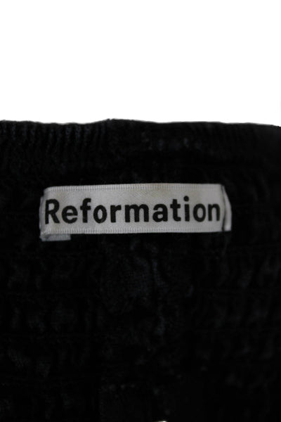 Reformation Women Cropped Linen Square Neck Black Short Sleeve Blouse Size 4