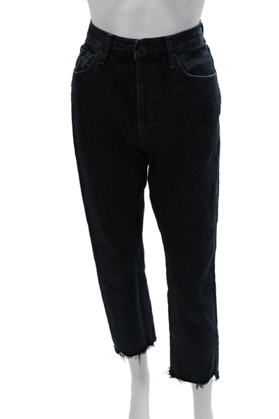 Agolde Womens Black Cropped High Waist Jeans Button Cotton Size 26
