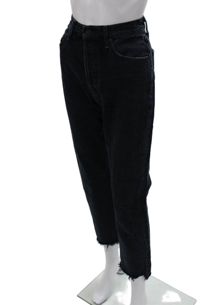 Agolde Womens Black Cropped High Waist Jeans Button Cotton Size 26