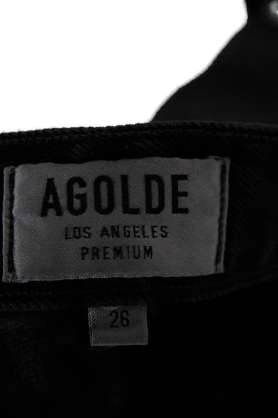 Agolde Womens Black Cropped High Waist Jeans Button Cotton Size 26