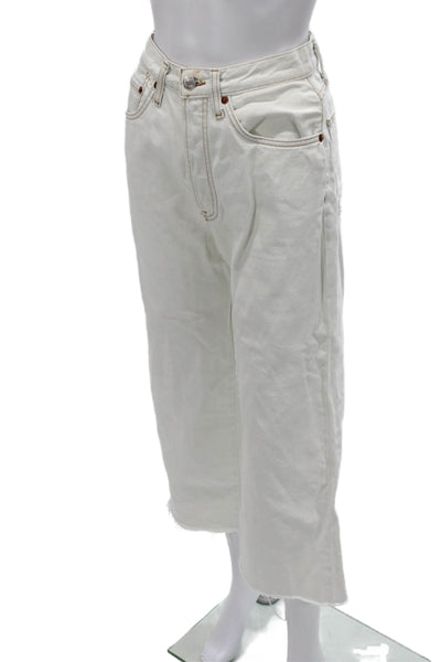 Re/Done Women Cropped High Waist White Jeans Button 100% Cotton Size 27