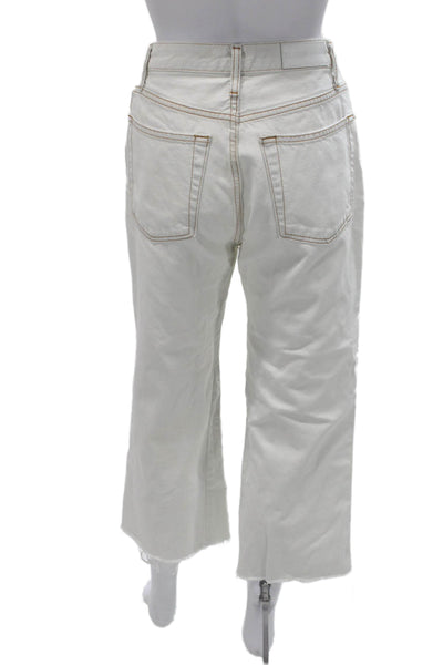 Re/Done Women Cropped High Waist White Jeans Button 100% Cotton Size 27