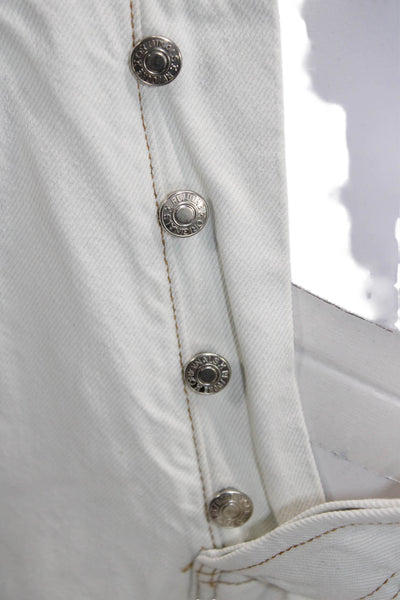 Re/Done Women Cropped High Waist White Jeans Button 100% Cotton Size 27
