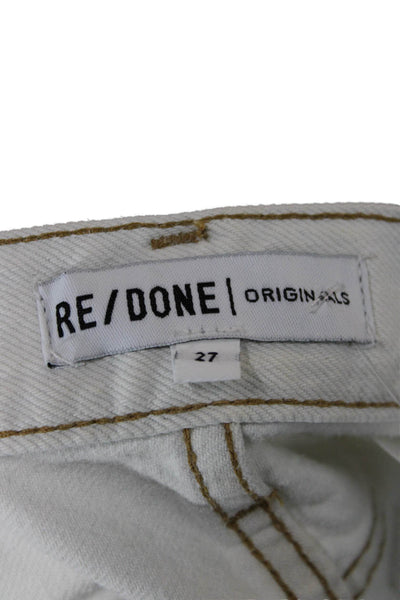 Re/Done Women Cropped High Waist White Jeans Button 100% Cotton Size 27