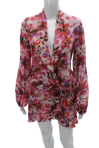 Rococo Sand Womens Wrap Dress Multicolor Floral V-Neck Long Sleeve Tie Size S