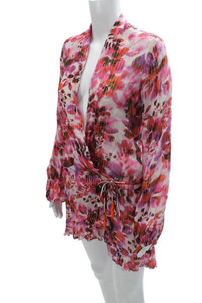Rococo Sand Womens Wrap Dress Multicolor Floral V-Neck Long Sleeve Tie Size S