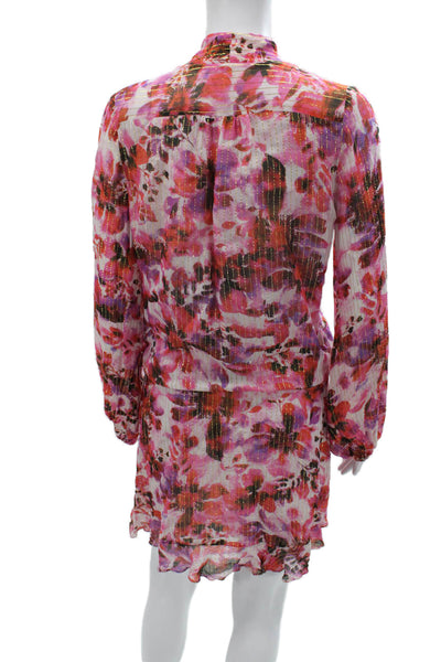 Rococo Sand Womens Wrap Dress Multicolor Floral V-Neck Long Sleeve Tie Size S