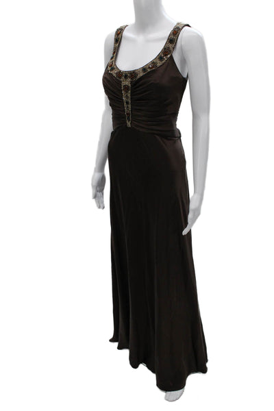 Badgley Mischka Womens Maxi Dress Brown Silk Sleeveless Size 8