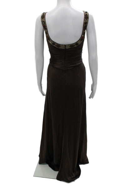 Badgley Mischka Womens Maxi Dress Brown Silk Sleeveless Size 8