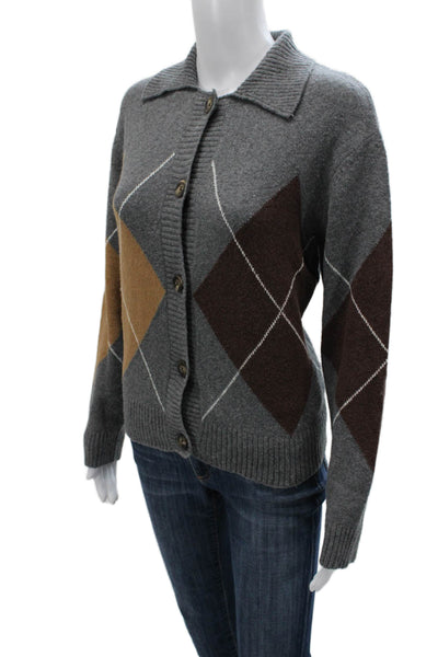 Central Park West Women Multicolor Argyle Collared Long Sleeve Cardigan Size S