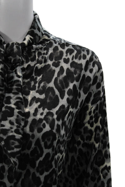 Absolu Womens Black Animal Print Collared Long Sleeve Blouse Size S