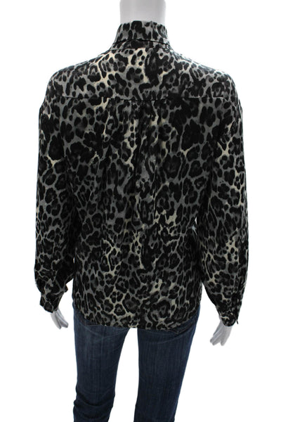 Absolu Womens Black Animal Print Collared Long Sleeve Blouse Size S