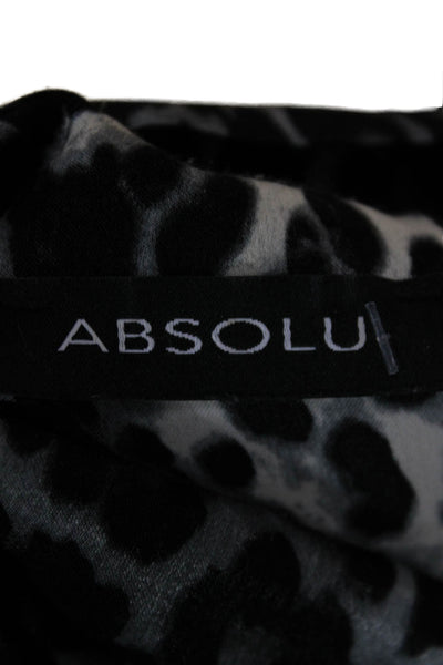 Absolu Womens Black Animal Print Collared Long Sleeve Blouse Size S