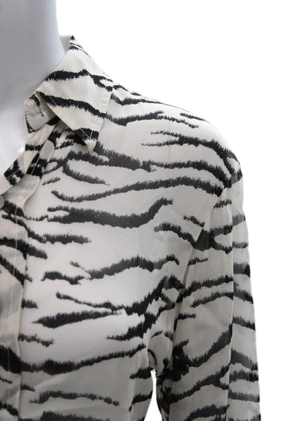 Lavender Brown Women Ivory Zebra Rayon Collared Long Sleeve Button-Up Size M