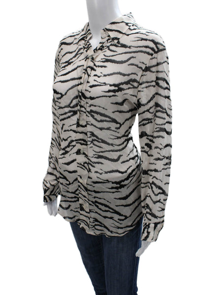 Lavender Brown Women Ivory Zebra Rayon Collared Long Sleeve Button-Up Size M