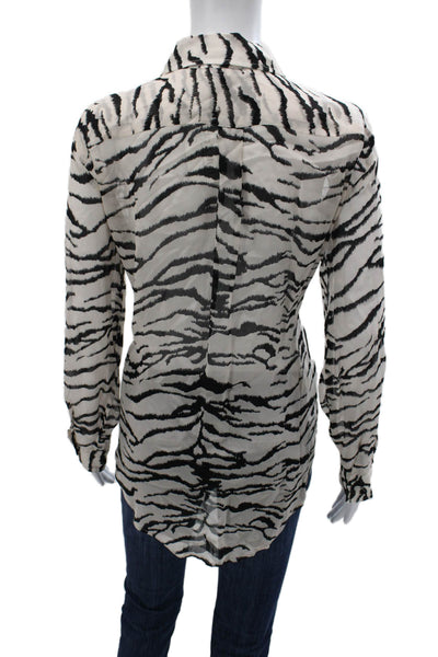 Lavender Brown Women Ivory Zebra Rayon Collared Long Sleeve Button-Up Size M