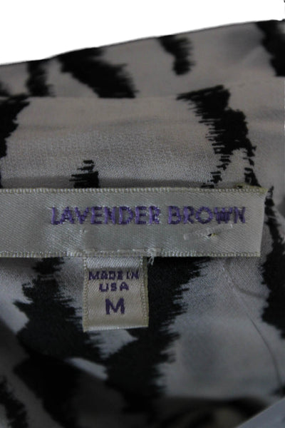 Lavender Brown Women Ivory Zebra Rayon Collared Long Sleeve Button-Up Size M