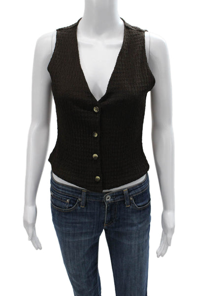 Zara Women Basic Vest Brown V Neck Polyester Sleeveless Size S