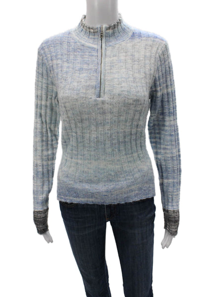 Central Park West Women Basic Striped Multicolor Mock Neck Zip Sweater Size S