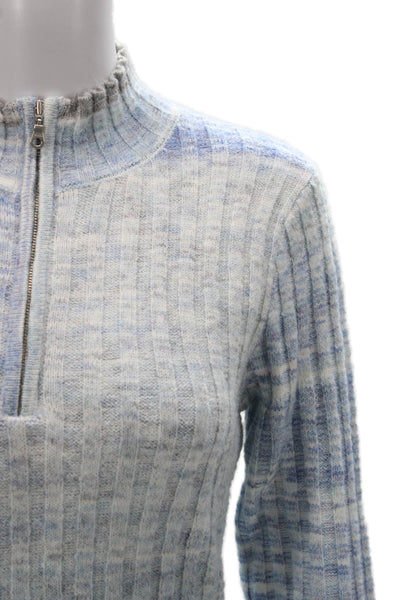 Central Park West Women Basic Striped Multicolor Mock Neck Zip Sweater Size S