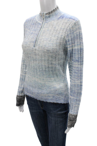 Central Park West Women Basic Striped Multicolor Mock Neck Zip Sweater Size S